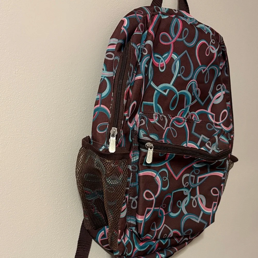 🏡 Intertwined Heart Patterned Backpack - Brown & Multi Colored - OS